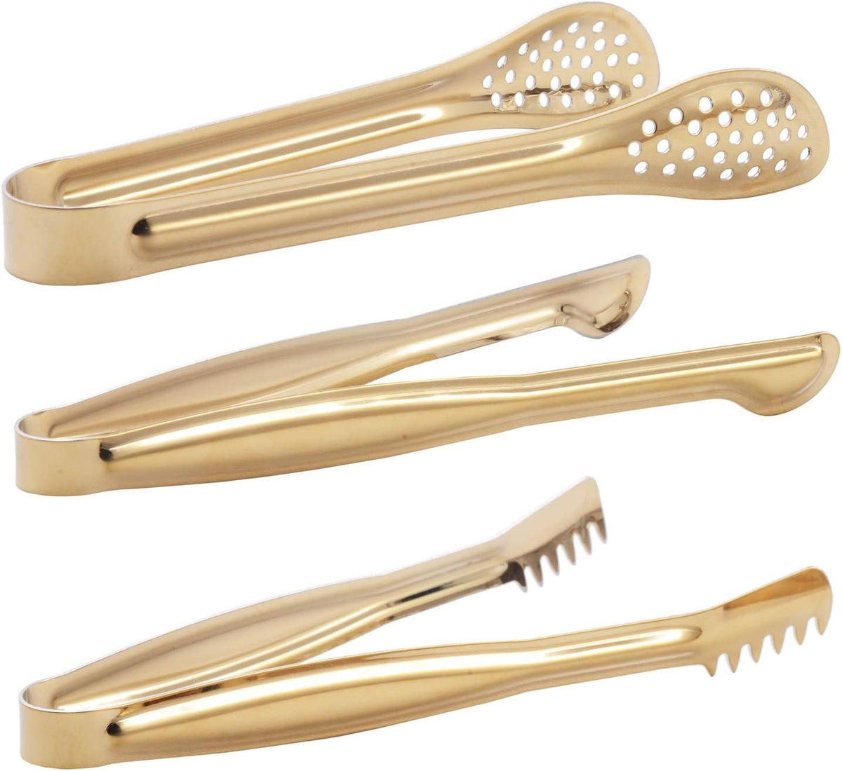 HINMAY Gold Plated Mini Serving Tongs Set 6-Inch Appetizers Tongs, Set of 6