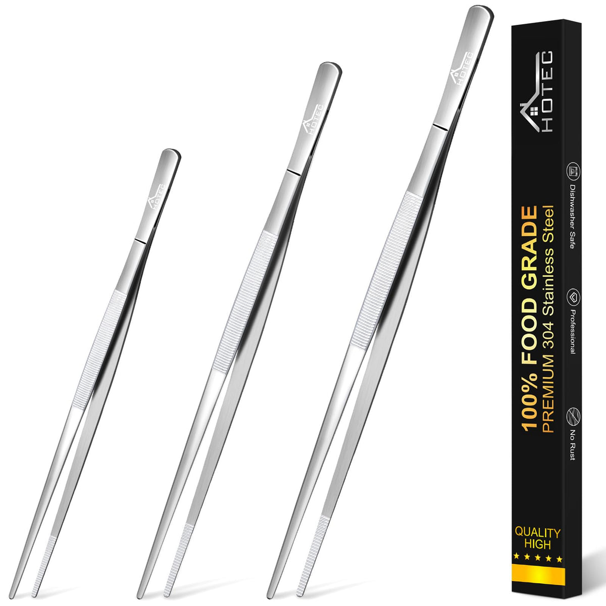 HOTEC Kitchen Tweezers Stainless Steel Cooking Tweezers 2 Pcs-12"