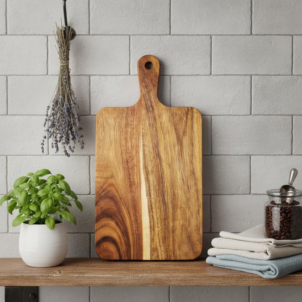 Small Acacia Wood Cutting Board with Handle, 13x7 Charcuterie Serving Tray