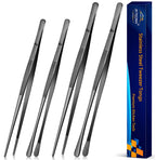 JETKONG 2 Pcs 12-Inch Kitchen Tweezers Tongs with Precision Serrated Tips, Stainless Steel Chef Tweezer Professional Cooking Tweezers for BBQ, Plating and Serving (12-Inch, Black)
