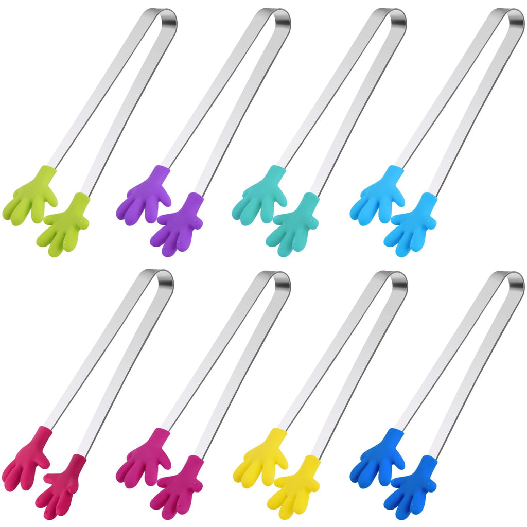 SHINDEL Mini Tongs, 8 PCS Silicone Hand Shape Food Tongs, 5 Inch