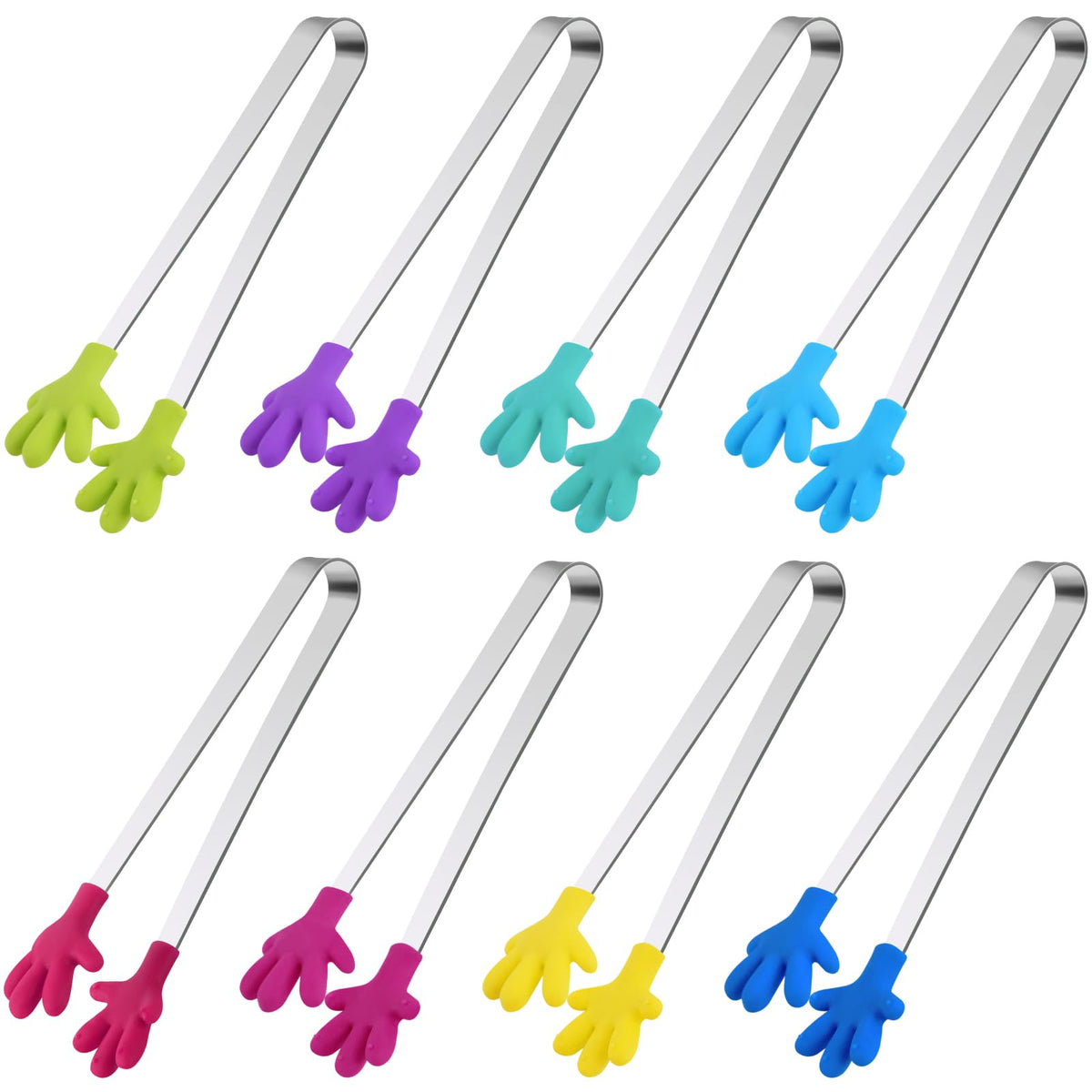 SHINDEL Mini Tongs, 8 PCS Silicone Hand Shape Food Tongs, 5 Inch