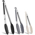 HOTEC Stainless Steel Kitchen Tongs with Silicone Tips, Set of 3-7",9" &12"