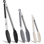 HOTEC Stainless Steel Kitchen Tongs with Silicone Tips, Set of 3-7",9" &12"