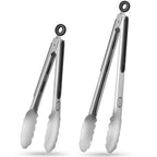 TACGEA Stainless Steel Kitchen Tongs, Silicone Non-slip Grip, Locking Grilling Food Tongs Set of 2, 9-inch & 12-inch