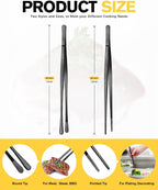 BUNDLEPRO Kitchen Tweezers Tongs with Precision Serrated Tips, 2 Pcs, 12''