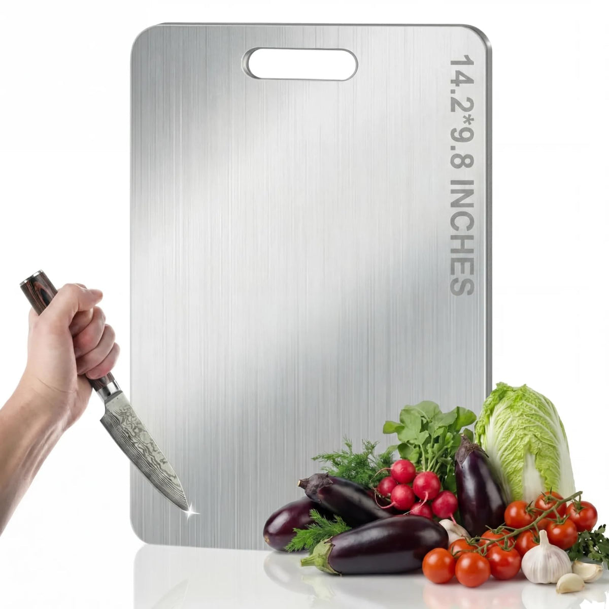 Titanium Cutting Board - 100% Pure Titanium Cutting Boards, Food-Grade, Non-Slip Surface, Dishwasher Safe, for Elegant Serving Tray for Kitchen, Charcuterie, Meat, Vegetables, Easy Clean, 13.4"x9"