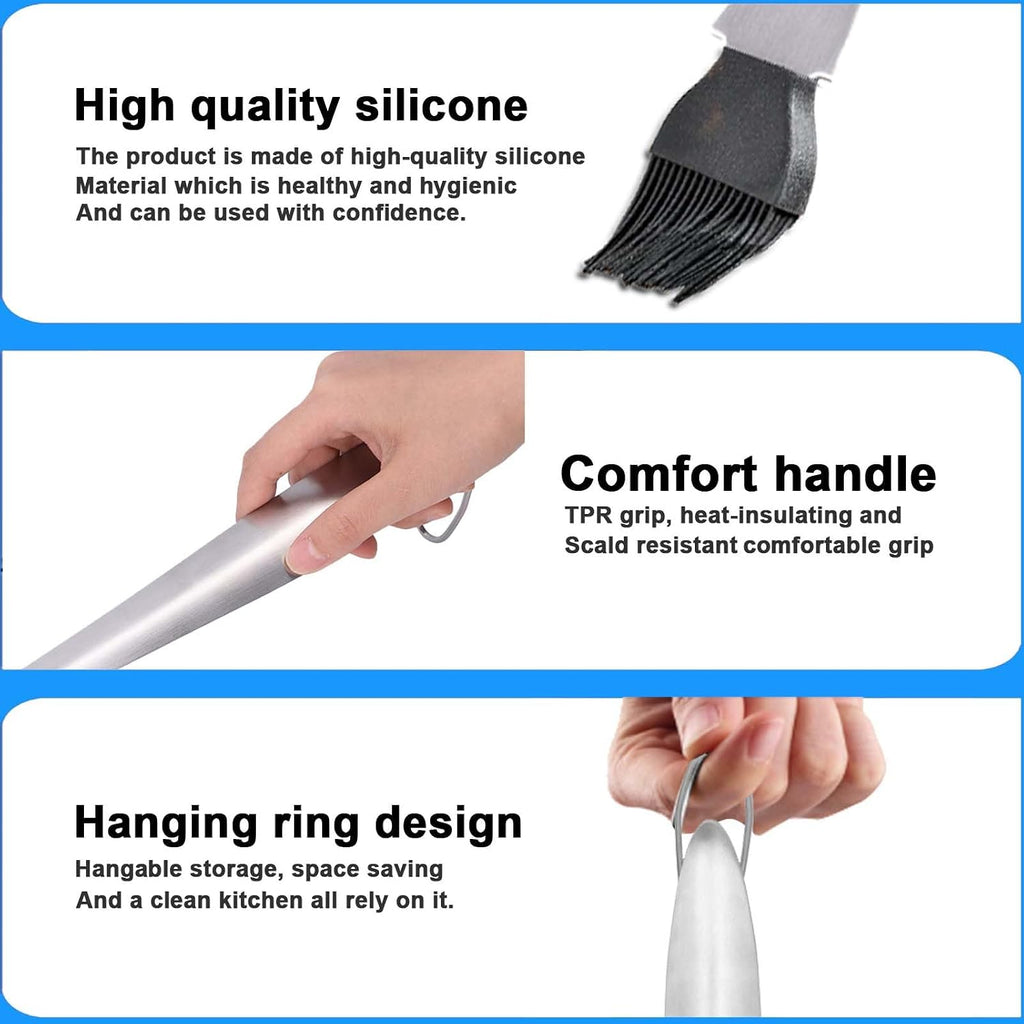 OUKENS Basting Brush, 17.7inch Stainless Steel Long Handle Multipurpose Heat Insulation Anti Scalding Silicone Oil Brush for Cooking, for Pastry Sauce BBQ Grill