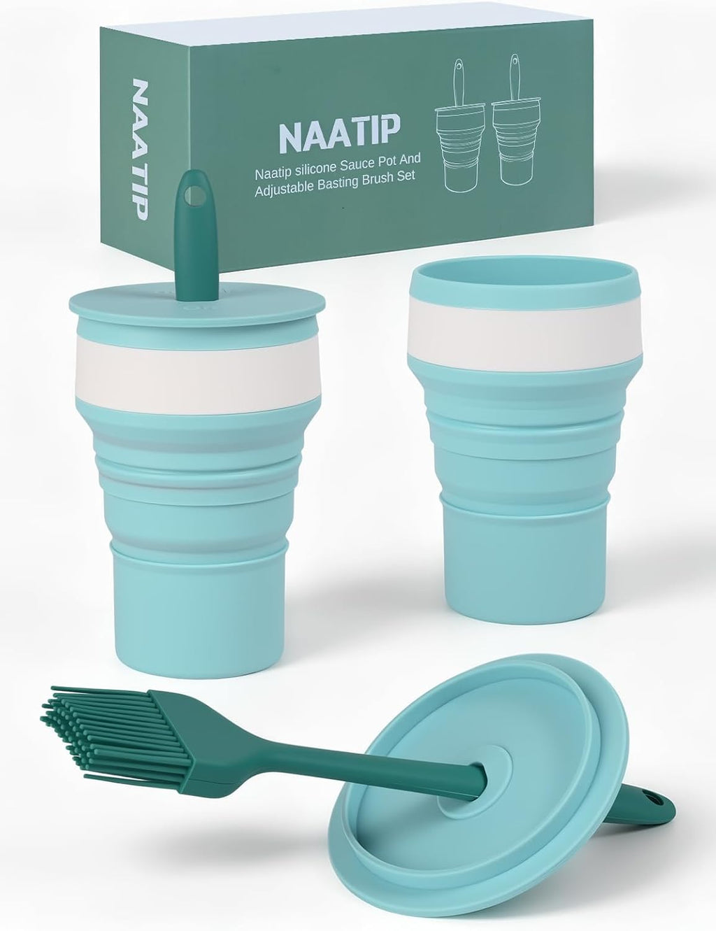 Adjustable Silicone Basting Brush, Foldable Sauce Cup, 2 Pack, 446°F