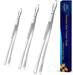 JETKONG 9 12 14 Inch Extra Long Kitchen Tweezers Heavy Duty Stainless Steel Cooking Tweezers, Set of 3 (Point Tips, Silver)