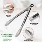 TACGEA Stainless Steel Kitchen Tongs, Silicone Non-slip Grip, Locking Grilling Food Tongs Set of 2, 9-inch & 12-inch