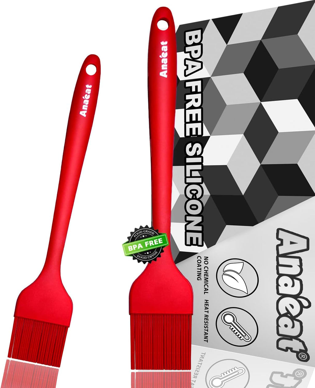 Anaeat 5 Pack Silicone Basting Pastry Brushes - Heat Resistant One-Piece Design with Soft Bristles, Hygienic Marinade Brush for Baking BBQ Grill, Spreading Oil Butter Sauce (Multicolor)