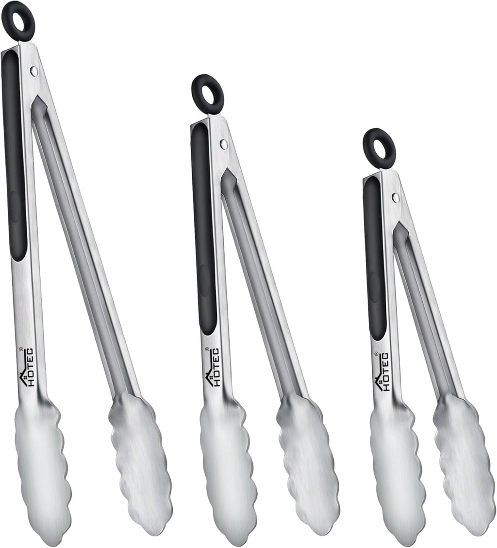 Hotec Tongs for Cooking Stainless Steel Kitchen Tongs Set of 3-7“, 9" & 12"