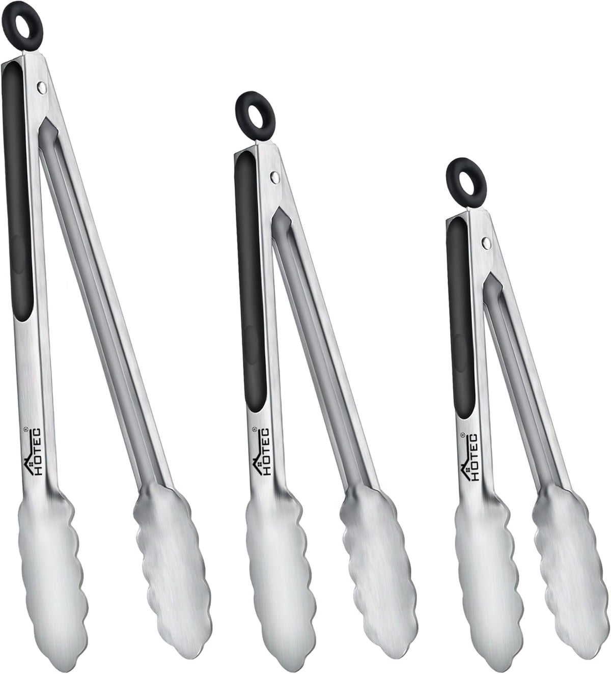 Hotec Tongs for Cooking Stainless Steel Kitchen Tongs Set of 3-7“, 9" & 12"