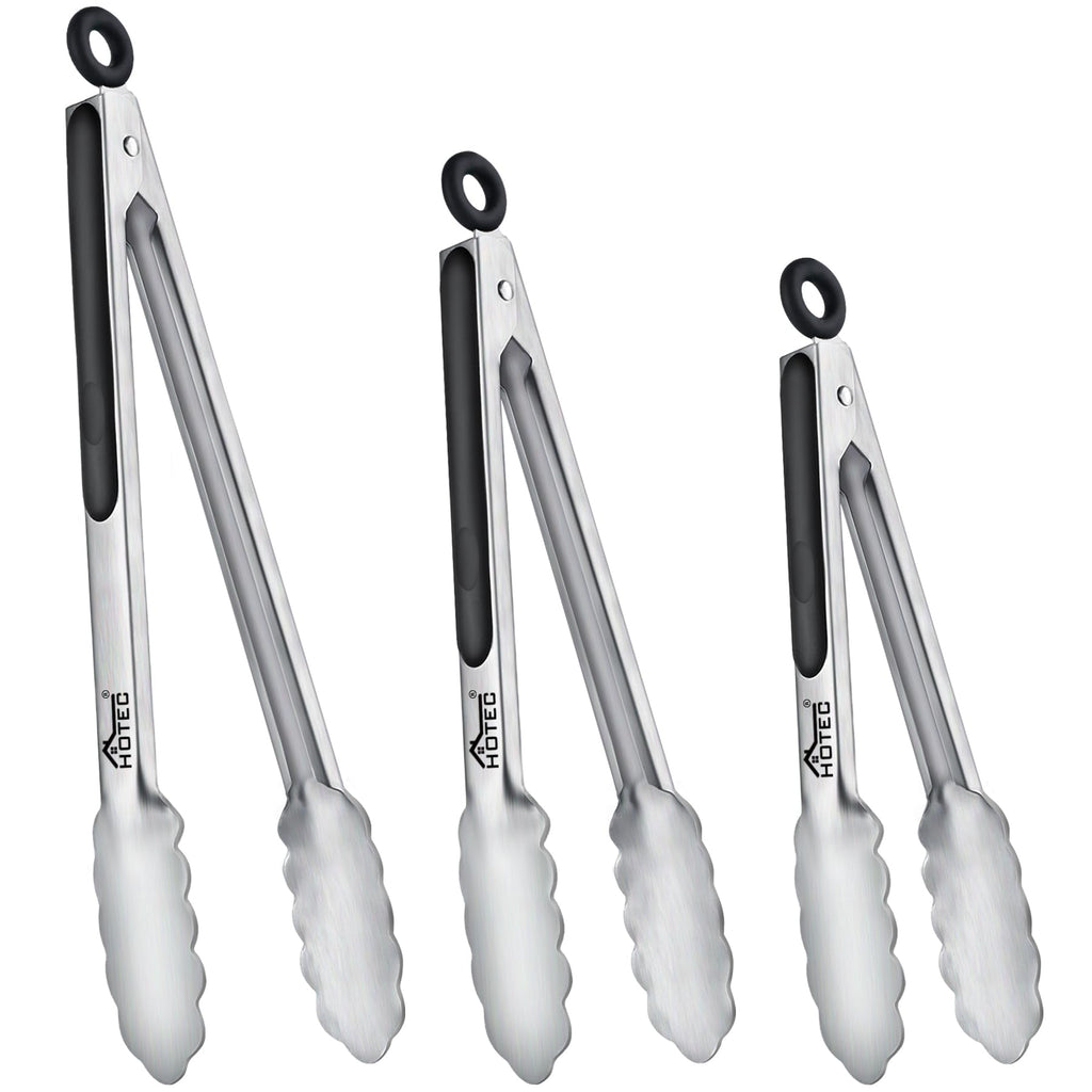 Hotec Tongs for Cooking Stainless Steel Kitchen Tongs Set of 3-7“, 9" & 12"