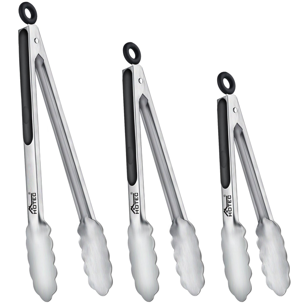 Hotec Tongs for Cooking Stainless Steel Kitchen Tongs Set of 3-7“, 9" & 12"