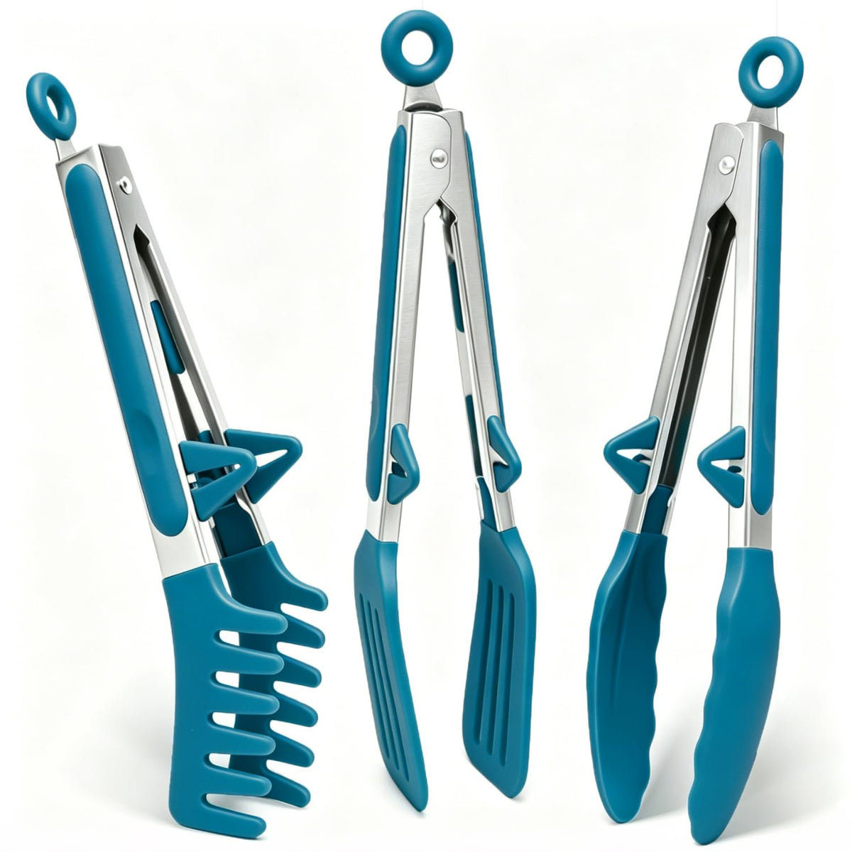 9" Kitchen Tongs for cooking with Silicone Tips, 3Pcs Serving Tongs, Green