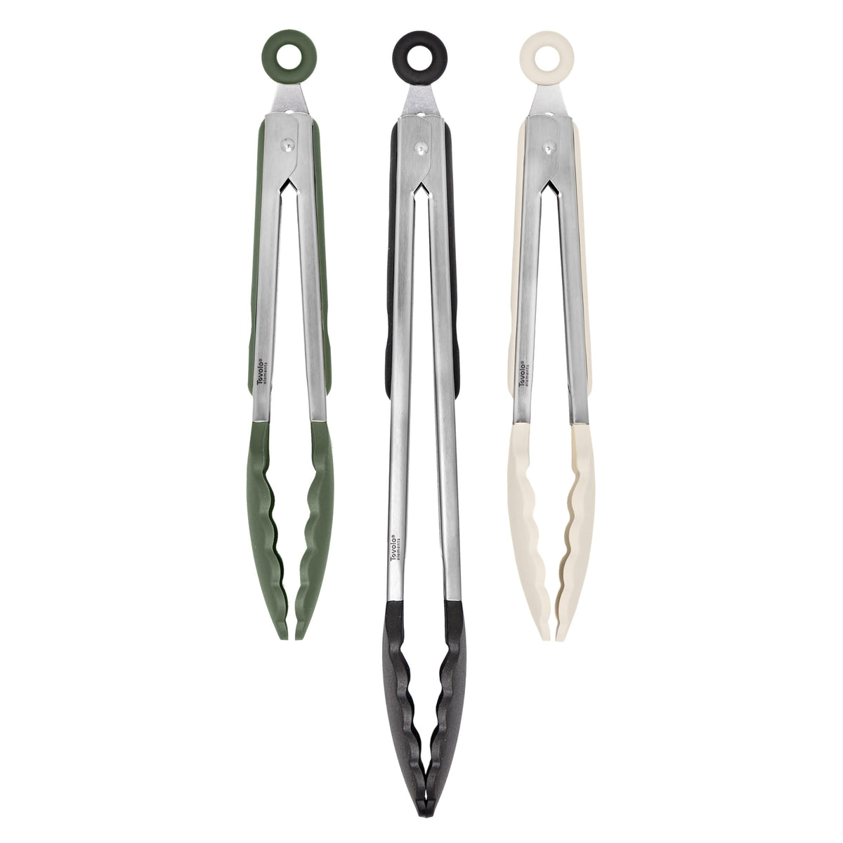 Tovolo Kitchen Tongs with Silicone Tips 9 Inch for Cooking Mixing and Serving, Easy Clean Dishwasher Safe Silicone Tipped Tongs with Locking Stainless Steel Heat Resistant, Warm Gray