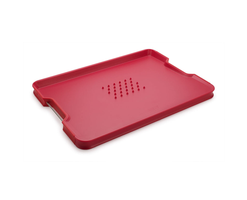 Joseph Joseph Cut&Carve Plus - Non-Slip, Multi-Function, Double-Sided Cutting Board for Food Preparation and Carving- Dishwasher Safe, Red