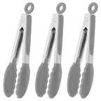 HINMAY Mini Tongs with Silicone Tips 7-Inch Serving Tongs, Set of 3 (Red Blue Green)