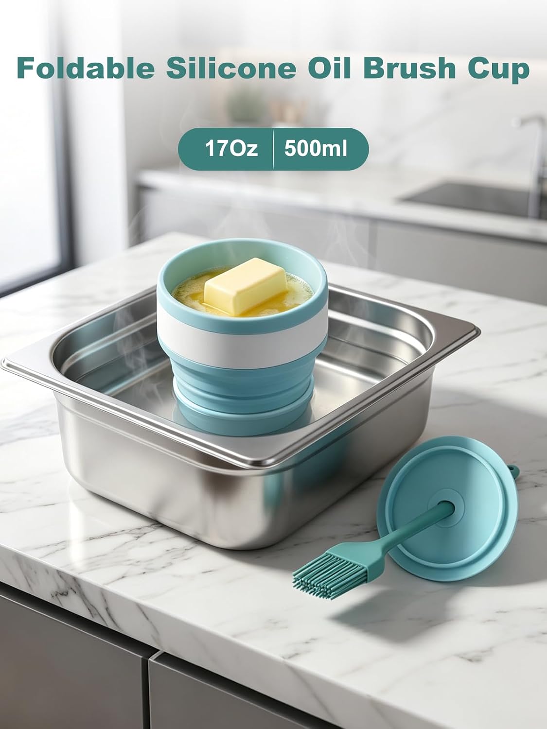 Adjustable Silicone Basting Brush, Foldable Sauce Cup, 2 Pack, 446°F