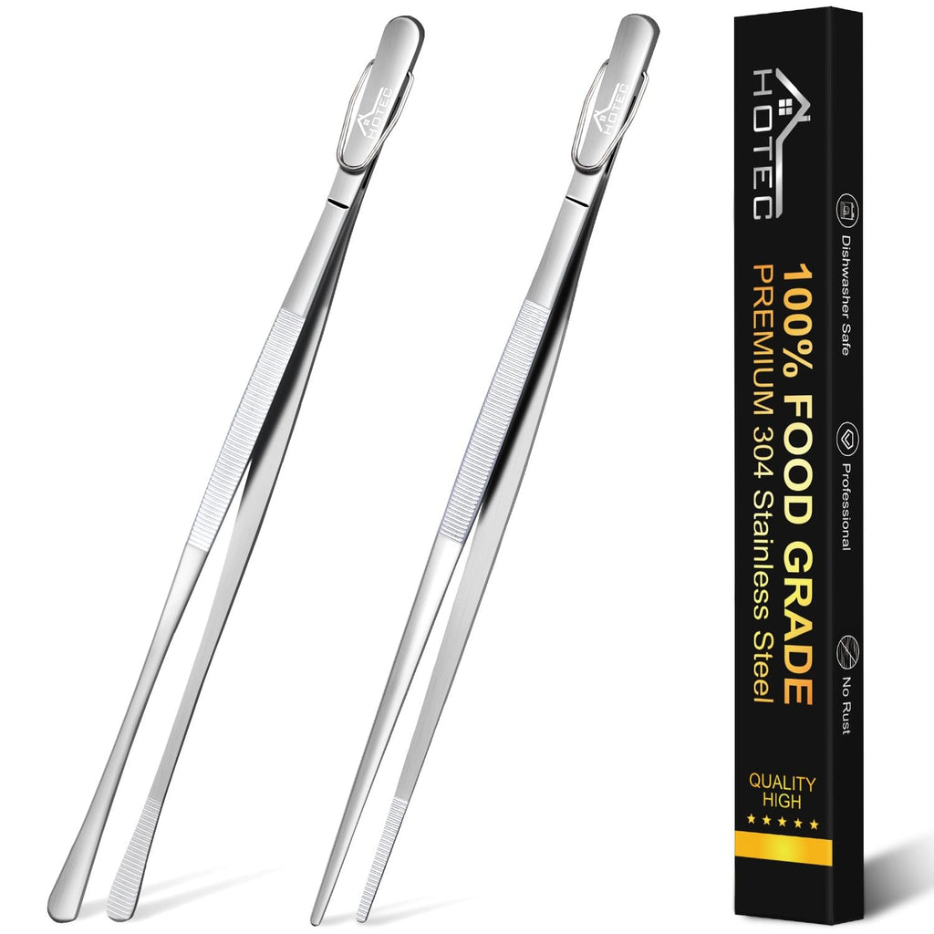 HOTEC Kitchen Tweezers Stainless Steel Cooking Tweezers 2 Pcs-12"