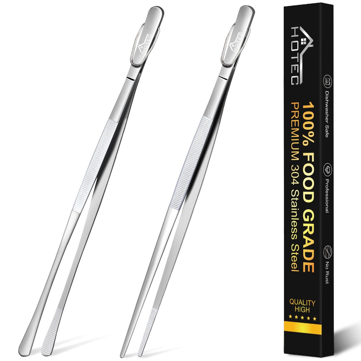 HOTEC Kitchen Tweezers Stainless Steel Cooking Tweezers 2 Pcs-12"