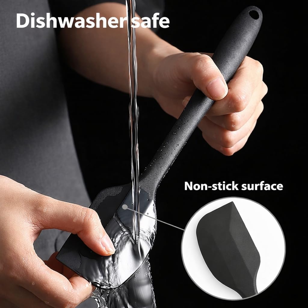 Silicone Kitchen Utensil Set – 6 Piece Heat-Resistant Non-Stick Cooking Tools, BPA-Free Food-Grade Silicone Spatulas & Brush for Cooking & Baking (Black)