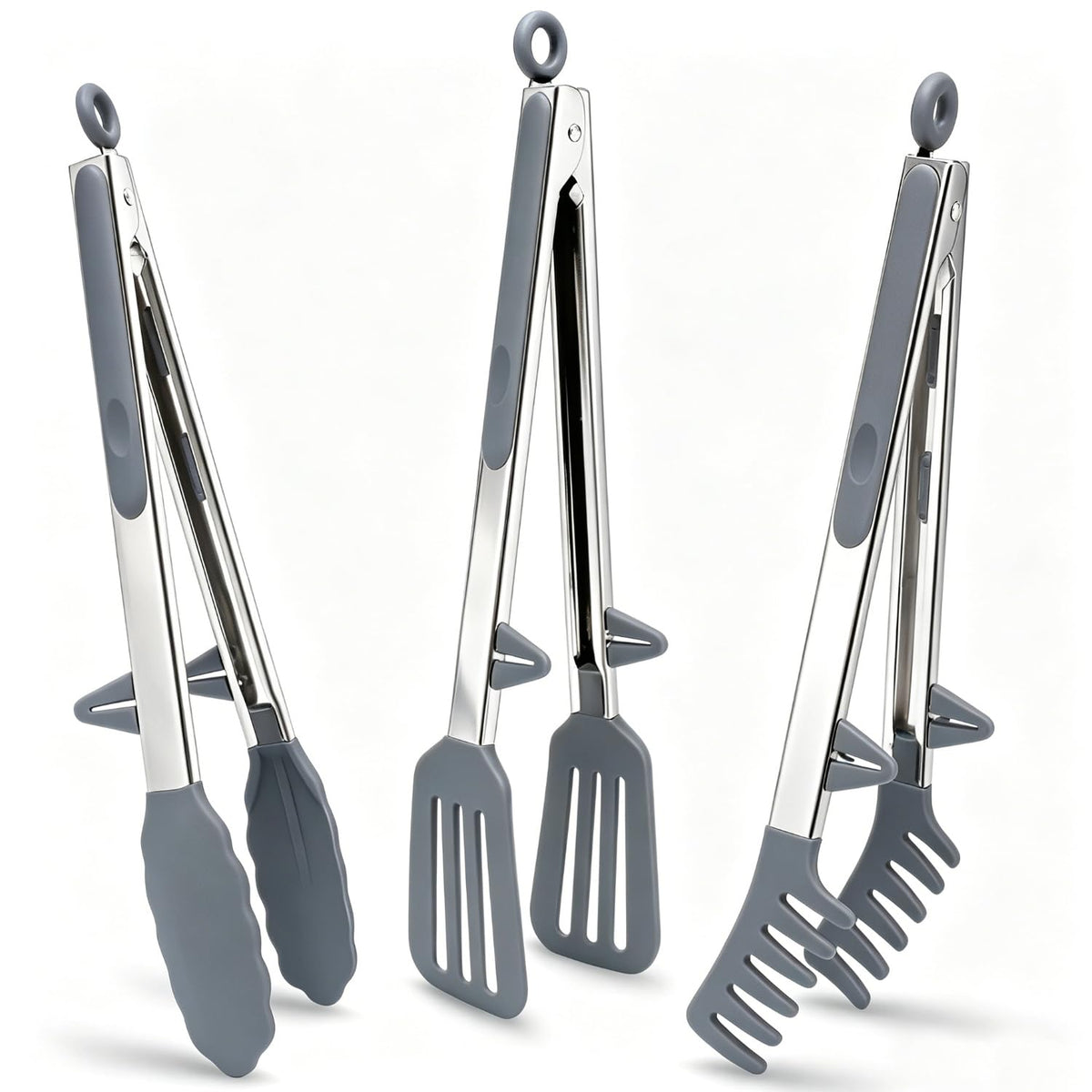 9" Kitchen Tongs for cooking with Silicone Tips, 3Pcs Serving Tongs, Green