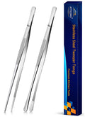 JETKONG 2 Pcs 12-Inch Kitchen Tweezers Tongs with Precision Serrated Tips, Stainless Steel Chef Tweezer Professional Cooking Tweezers for BBQ, Plating and Serving (12-Inch, Black)