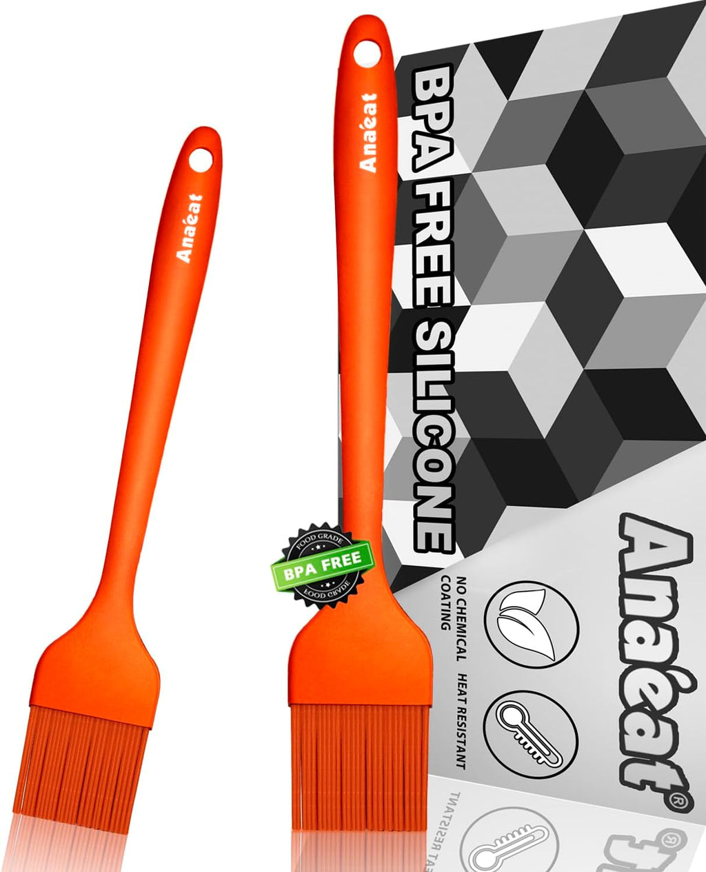 Anaeat 5 Pack Silicone Basting Pastry Brushes - Heat Resistant One-Piece Design with Soft Bristles, Hygienic Marinade Brush for Baking BBQ Grill, Spreading Oil Butter Sauce (Multicolor)