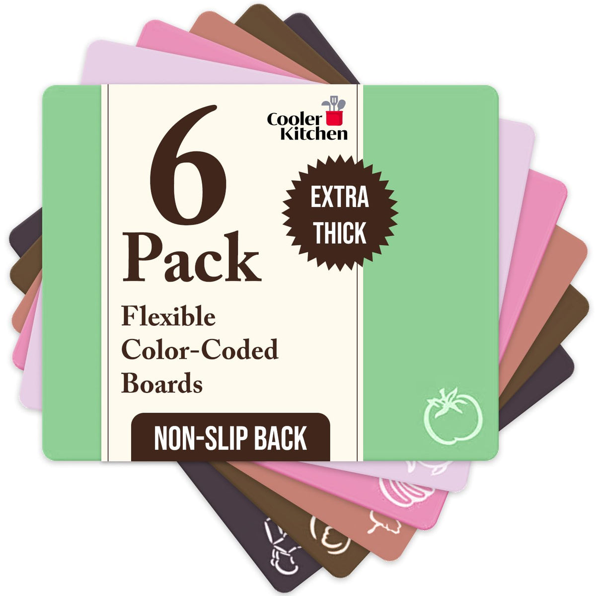 Flexible Plastic Cutting Board Mats for Kitchen, Set of 6 Thick Large 15x12