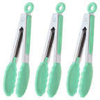 HINMAY Mini Tongs with Silicone Tips 7-Inch Serving Tongs, Set of 3 (Red Blue Green)
