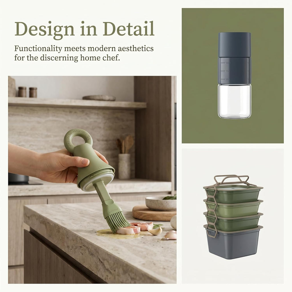 3-in-1 Oil Dispenser Bottle with Silicone Brush for Cooking, Leak-Proof