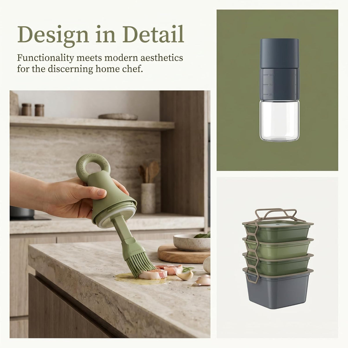 3-in-1 Oil Dispenser Bottle with Silicone Brush for Cooking, Leak-Proof