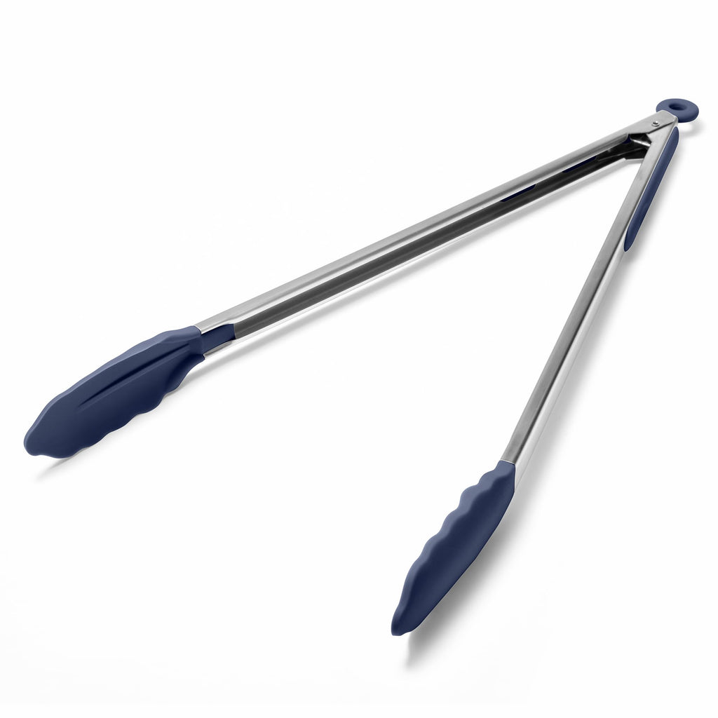 Doosu Kitchen Tongs with Silicone Tips for Cooking Serving (3Pcs, Navy)