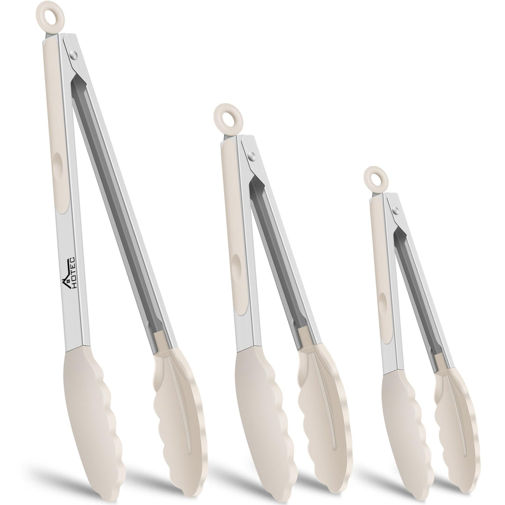 HOTEC Stainless Steel Kitchen Tongs with Silicone Tips, Set of 3-7",9" &12"
