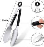 7-Inch Stainless Steel Kitchen Tongs Set, for Cooking Serving (7", 3PCS)