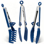 9" Kitchen Tongs for cooking with Silicone Tips, 3Pcs Serving Tongs, Green