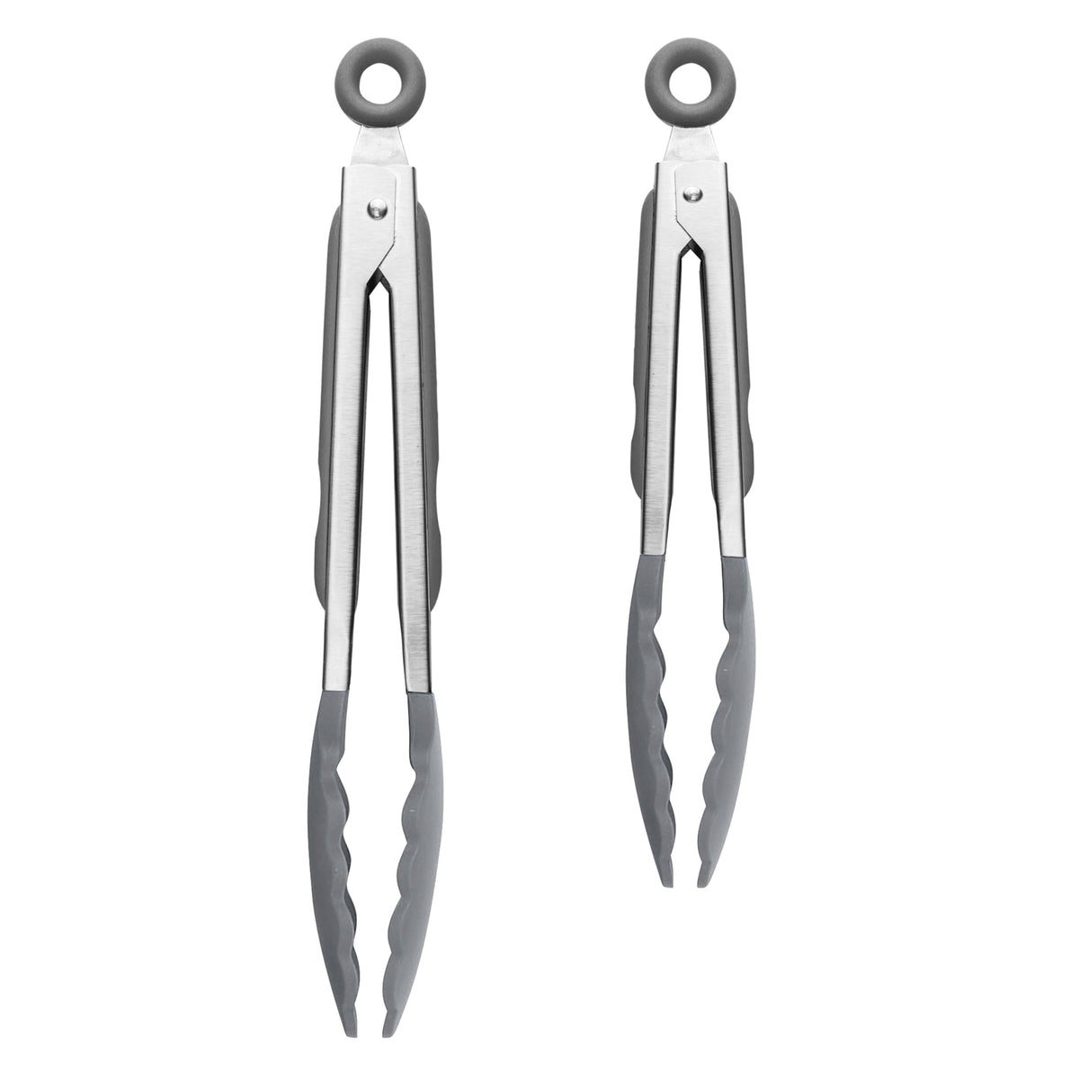 Tovolo Kitchen Tongs with Silicone Tips 9 Inch for Cooking Mixing and Serving, Easy Clean Dishwasher Safe Silicone Tipped Tongs with Locking Stainless Steel Heat Resistant, Warm Gray