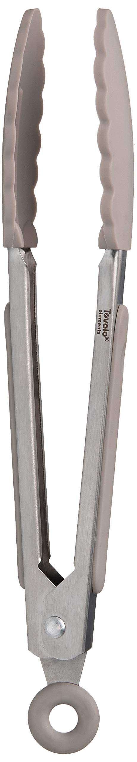 Tovolo Kitchen Tongs with Silicone Tips 9 Inch for Cooking Mixing and Serving, Easy Clean Dishwasher Safe Silicone Tipped Tongs with Locking Stainless Steel Heat Resistant, Warm Gray