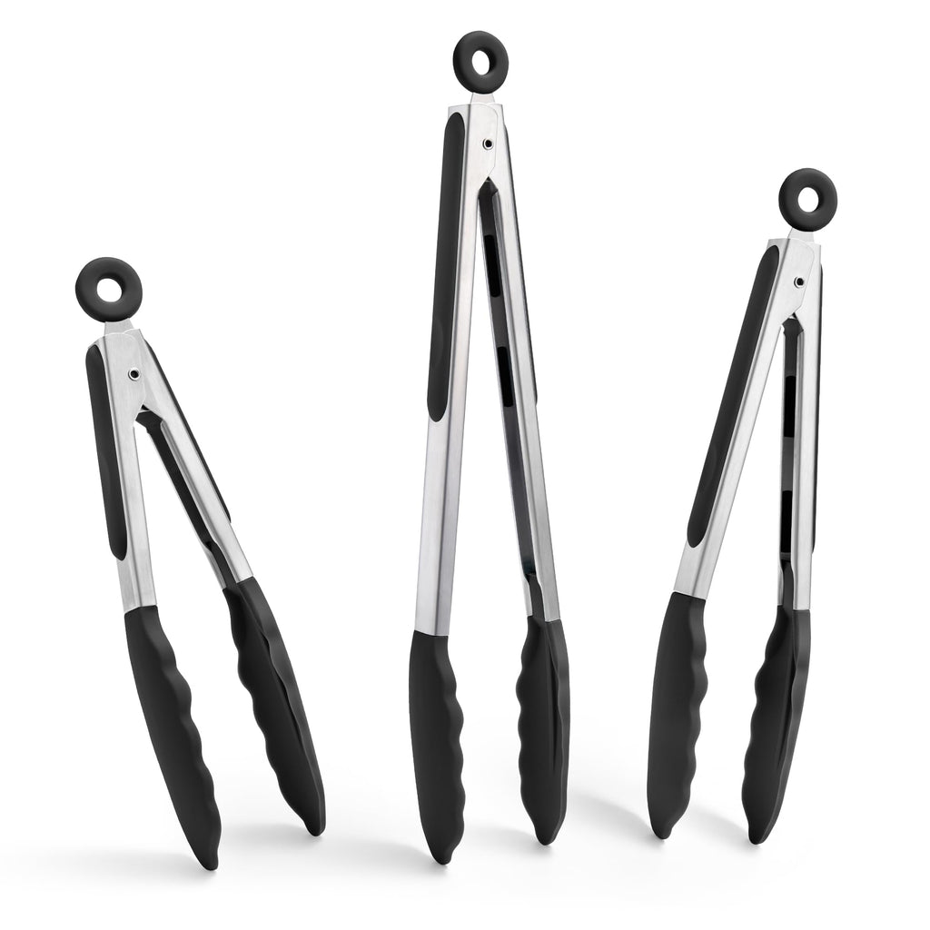 Doosu Kitchen Tongs with Silicone Tips for Cooking Serving (3Pcs, Navy)