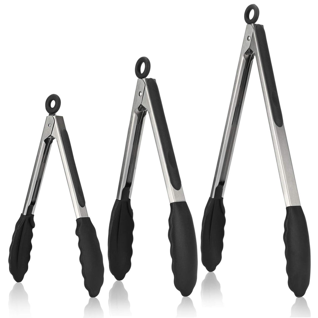 U-Taste Kitchen Tongs for Cooking, 600ºF Heat-Resistant, 3Pcs/Midnight Blue
