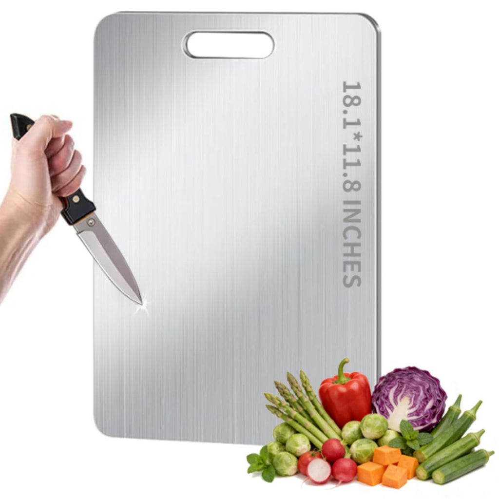 Titanium Cutting Board - 100% Pure Titanium Cutting Boards, Food-Grade, Non-Slip Surface, Dishwasher Safe, for Elegant Serving Tray for Kitchen, Charcuterie, Meat, Vegetables, Easy Clean, 13.4"x9"