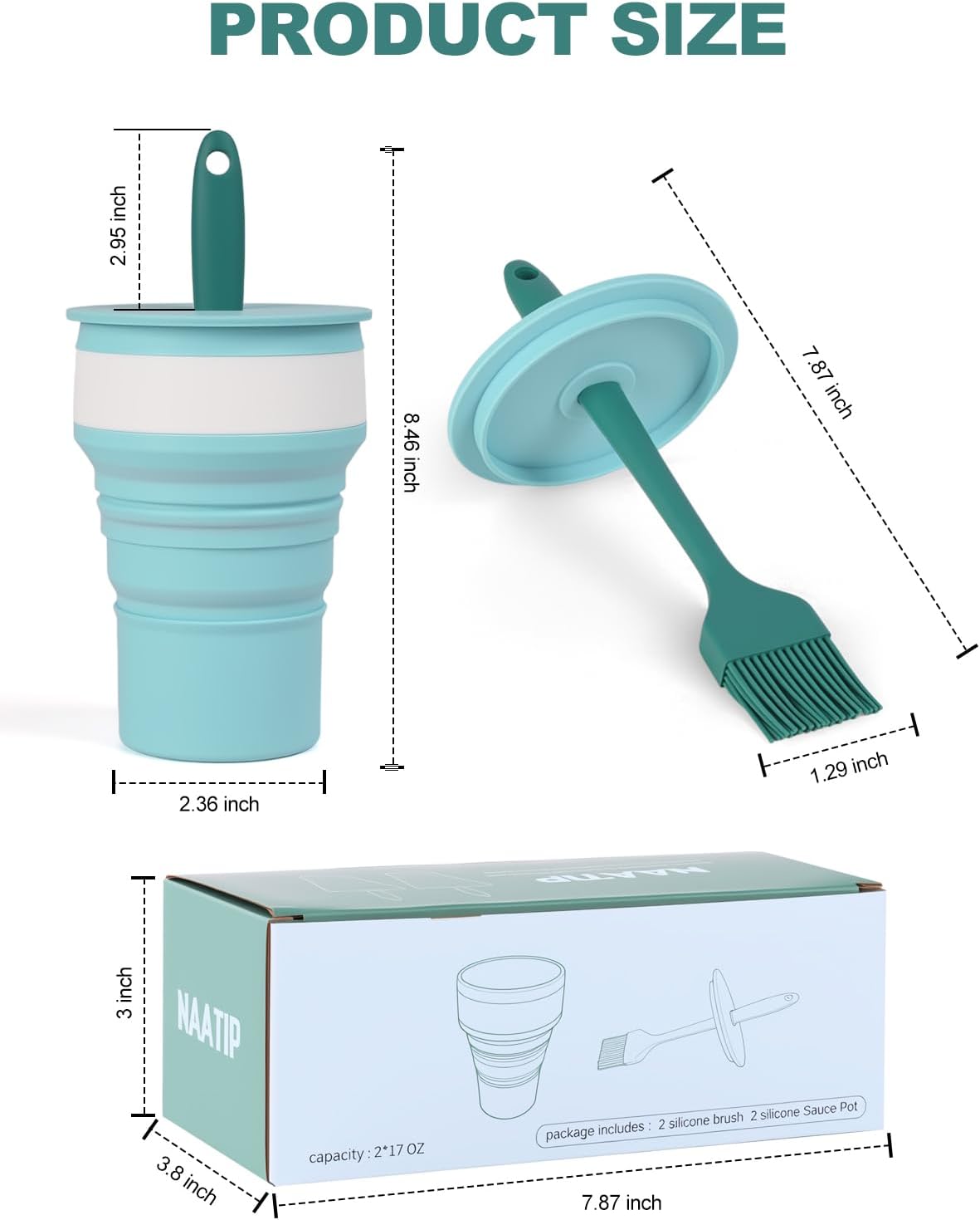 Adjustable Silicone Basting Brush, Foldable Sauce Cup, 2 Pack, 446°F