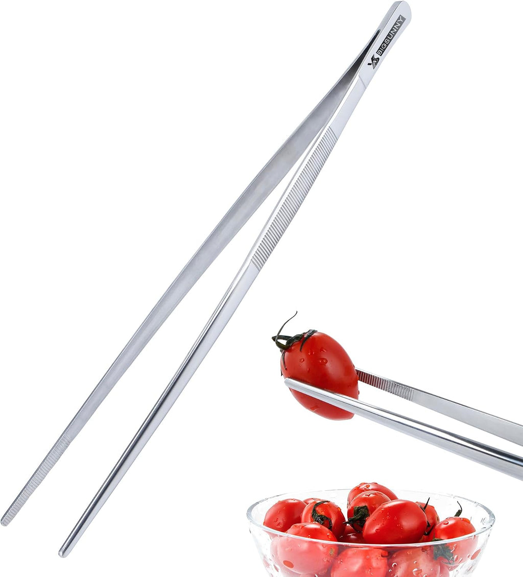 MSY BIGSUNNY 12 Inch Kitchen Tweezers Fine Tweezer Tongs, Stainless Steel Food Tweezers Multi-function Precision Serrated Tips Cooking Tongs Kitchen Serving Tong