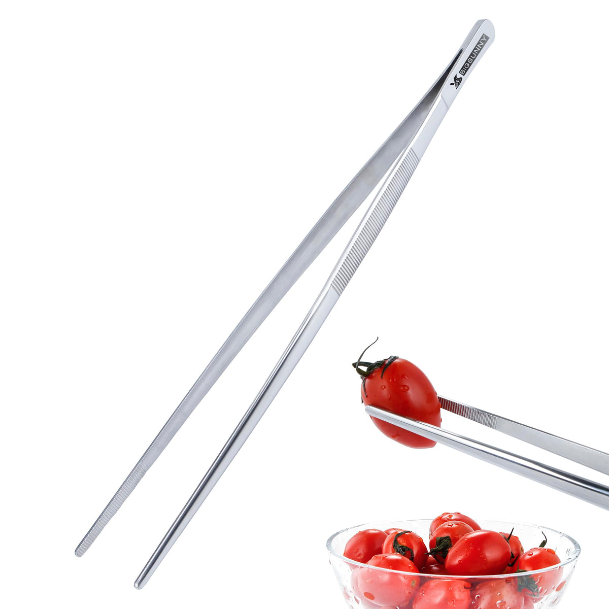 MSY BIGSUNNY 12 Inch Kitchen Tweezers Fine Tweezer Tongs, Stainless Steel Food Tweezers Multi-function Precision Serrated Tips Cooking Tongs Kitchen Serving Tong