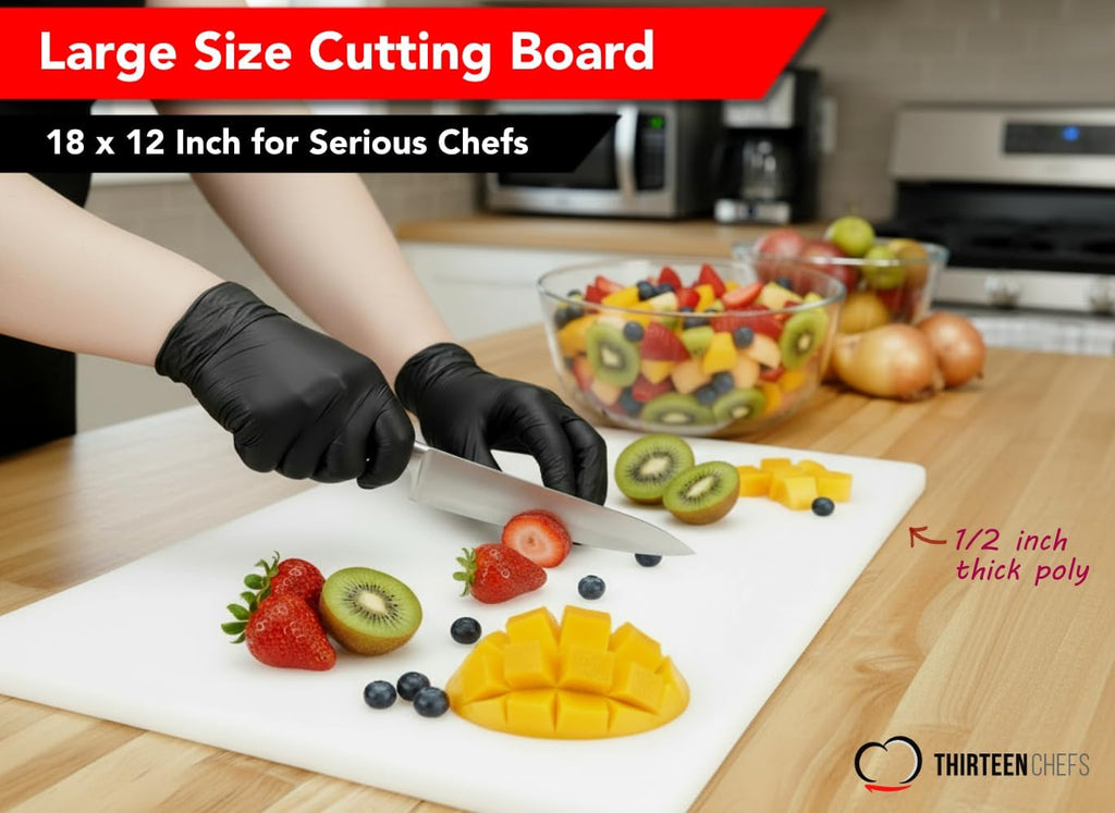 Thirteen Chefs 18x12 White Cutting Board for Kitchen, 1/2" Thick Plastic