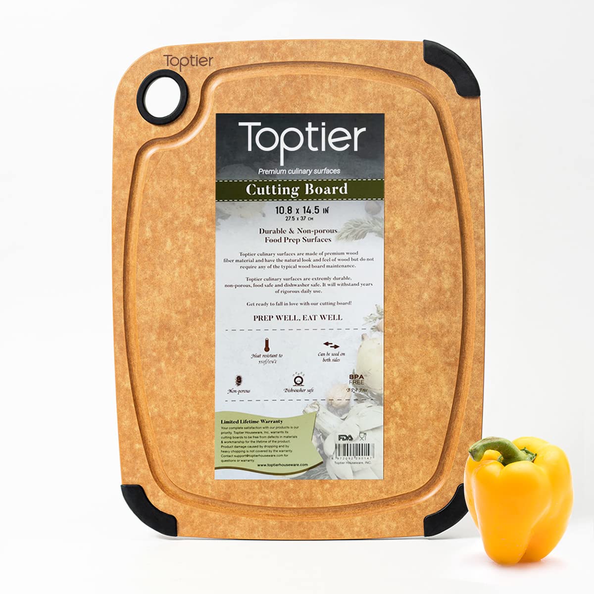 Cutting Board, Toptier Wood Fiber Cutting Board for Kitchen, Non-Slip Kitchen Wood Chopping Board, Reversible, Eco-Friendly, Natural Wood Fiber, Medium Cutting Board, 14.5 x 11-inch, Natural Slate