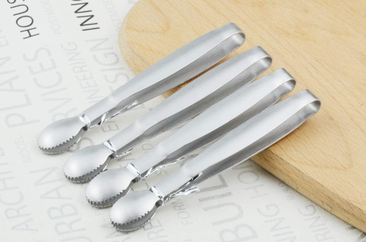HINMAY 5" Mini Serving Tongs Tiny Stainless Steel Small Tongs, Set of 4